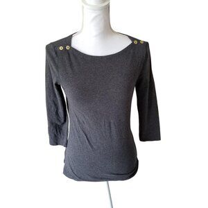 Tommy Hilfiger Gray 3/4 Sleeve Womens Top W/ Button Shoulder Accents S